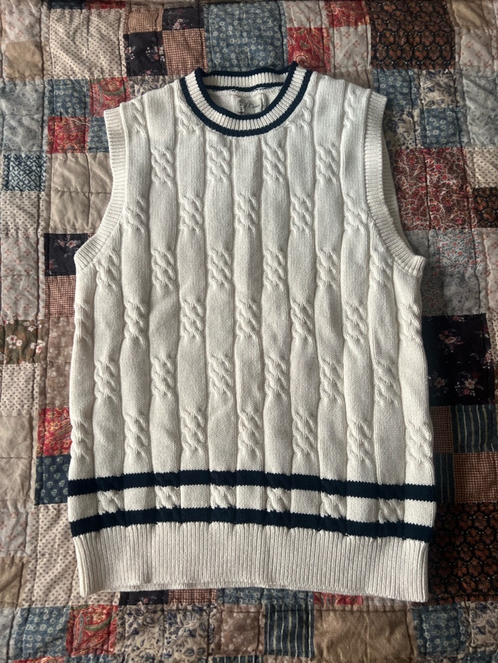 J.Crew Oversized Cotton Cable Knit Varsity Sweater Vest